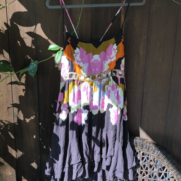 Free People Dresses & Skirts - Free People Black Floral Mini Sun Dress